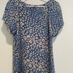 CABI Blue Floral Crossover Button Back Top, # 299, Size Small